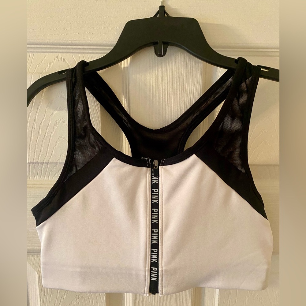 PINK Victoria's Secret Black and White Zip Sports Bra